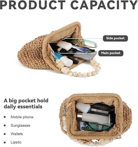 Straw Dumpling Clutch Bag Woven Straw Tote Straw Clutch Purse for Women Summer Beach Bag Wicker Clutch in Saudi Arabia