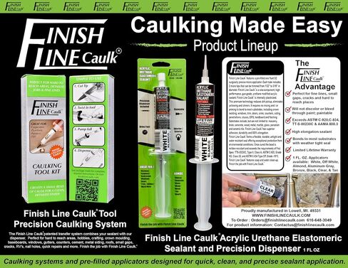 Finish Line Acrylic Urethane Elastomeric Sealant Pre-Filled Precision Caulk Gun One Ounce Tube Single (Black, FLCPREFILL, 1, 00232) in Saudi Arabia