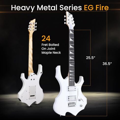 Pyle Heavy Metal EG Fire Electric Guitar Axe w/ Amplifier Kit, Full Size Instrument w/ Practice Amp & Accessories, White Matte in Kuwait