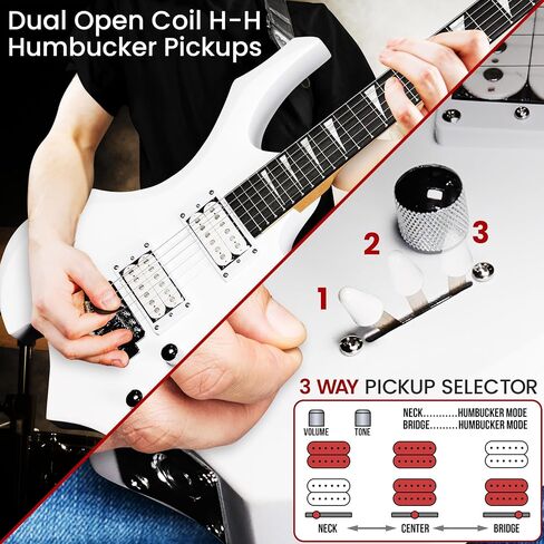 Pyle Heavy Metal EG Fire Electric Guitar Axe w/ Amplifier Kit, Full Size Instrument w/ Practice Amp & Accessories, White Matte in Kuwait