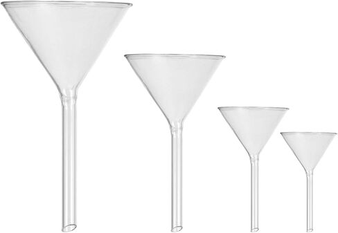 قمع مسحوق الكيمياء، قمع قصير الجذع، مجموعة قمع زجاجي، أدوات زجاجية للمختبرات 45 مم، 50 مم، 75 مم، 100 مم (4 قطع) أدوات زجاجية للمختبر، قمع منفصل، أدوات زجاجية in Kuwait