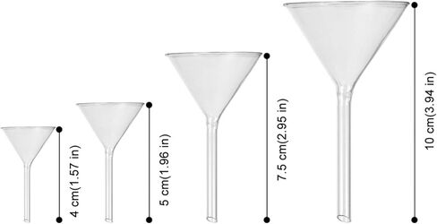 قمع مسحوق الكيمياء، قمع قصير الجذع، مجموعة قمع زجاجي، أدوات زجاجية للمختبرات 45 مم، 50 مم، 75 مم، 100 مم (4 قطع) أدوات زجاجية للمختبر، قمع منفصل، أدوات زجاجية in Kuwait