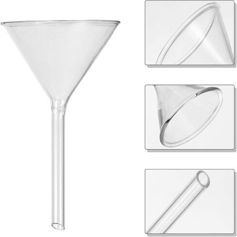 قمع مسحوق الكيمياء، قمع قصير الجذع، مجموعة قمع زجاجي، أدوات زجاجية للمختبرات 45 مم، 50 مم، 75 مم، 100 مم (4 قطع) أدوات زجاجية للمختبر، قمع منفصل، أدوات زجاجية in Kuwait