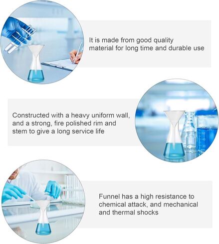 قمع مسحوق الكيمياء، قمع قصير الجذع، مجموعة قمع زجاجي، أدوات زجاجية للمختبرات 45 مم، 50 مم، 75 مم، 100 مم (4 قطع) أدوات زجاجية للمختبر، قمع منفصل، أدوات زجاجية in Kuwait