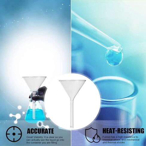 قمع مسحوق الكيمياء، قمع قصير الجذع، مجموعة قمع زجاجي، أدوات زجاجية للمختبرات 45 مم، 50 مم، 75 مم، 100 مم (4 قطع) أدوات زجاجية للمختبر، قمع منفصل، أدوات زجاجية in Kuwait