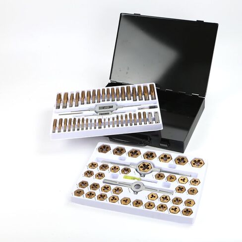 Tap and Die Set Bearing Steel & Titanium Coated (86 Piece Set with Metal Storage Case) Metric & SAE Sizes for Internal and External Threading Tapping repair… in Saudi Arabia