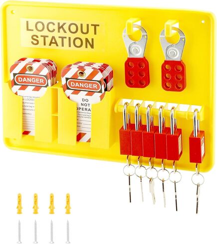 QWORK Lockout Tagout Station with Loto Kits, Electrical Safety Loto Kit, Includes 6 pcs Safety Padlock, Lockout Station, 2 Pcs Hasp, 32 Pcs Tags & 20 Pcs Zip Ties, for Industrial, Electric Power in Kuwait