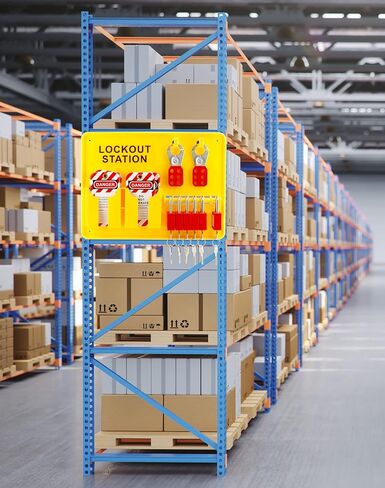 QWORK Lockout Tagout Station with Loto Kits, Electrical Safety Loto Kit, Includes 6 pcs Safety Padlock, Lockout Station, 2 Pcs Hasp, 32 Pcs Tags & 20 Pcs Zip Ties, for Industrial, Electric Power in Kuwait