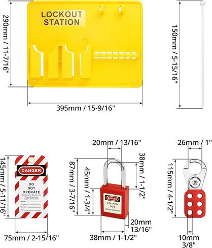 QWORK Lockout Tagout Station with Loto Kits, Electrical Safety Loto Kit, Includes 6 pcs Safety Padlock, Lockout Station, 2 Pcs Hasp, 32 Pcs Tags & 20 Pcs Zip Ties, for Industrial, Electric Power in Kuwait