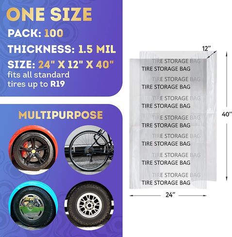 أكياس تخزين الإطارات الشفافة من APQ حتى إطارات مقاس 19 بوصة. 100 عبوة من حقيبة تخزين الإطارات من البولي إيثيلين سعة 1.5 مل. أكياس الإطارات البلاستيكية المقاومة للماء. حافظات حقائب الإطارات شديدة التحمل للسيارة والدراجة وعجلات الدراجات in Kuwait