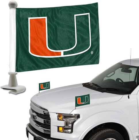 أعلام سيارة FANMATS 61913 Miami Hurricanes Ambassador - عبوتان من أعلام السيارات الصغيرة، 4 بوصة × 6 بوصة، مثالية للغطاء أو صندوق السيارة in Saudi Arabia