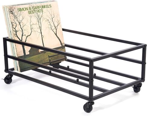 تخزين تسجيلات الفينيل يحمل ما يصل إلى 150 رطلًا، حامل سجل متنقل بعجلات، تخزين الألبوم لسجلات الفينيل، تخزين Lp حديد أسود in Kuwait