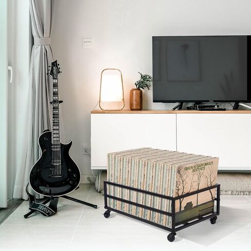 تخزين تسجيلات الفينيل يحمل ما يصل إلى 150 رطلًا، حامل سجل متنقل بعجلات، تخزين الألبوم لسجلات الفينيل، تخزين Lp حديد أسود in Kuwait