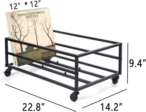 تخزين تسجيلات الفينيل يحمل ما يصل إلى 150 رطلًا، حامل سجل متنقل بعجلات، تخزين الألبوم لسجلات الفينيل، تخزين Lp حديد أسود in Kuwait