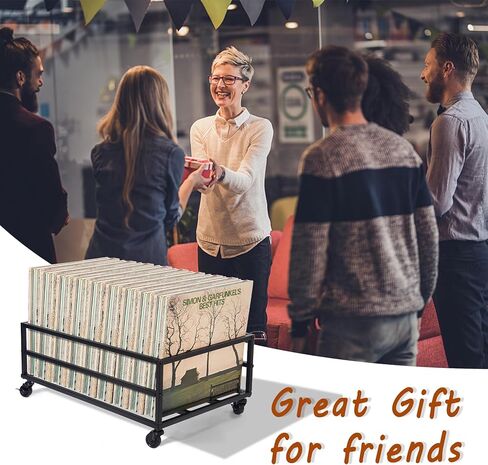 تخزين تسجيلات الفينيل يحمل ما يصل إلى 150 رطلًا، حامل سجل متنقل بعجلات، تخزين الألبوم لسجلات الفينيل، تخزين Lp حديد أسود in Kuwait