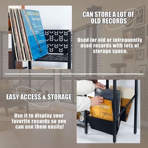 حامل تسجيل فينيل ثلاثي الطبقات، حامل تسجيل كبير يصل إلى 150 ألبومًا، حامل قرص دوار أسود مع خزانة استريو لتخزين السجلات، رف طاولة مشغل التسجيلات لغرفة النوم وغرفة المعيشة in Kuwait