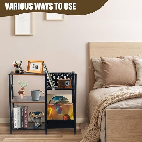 حامل تسجيل فينيل ثلاثي الطبقات، حامل تسجيل كبير يصل إلى 150 ألبومًا، حامل قرص دوار أسود مع خزانة استريو لتخزين السجلات، رف طاولة مشغل التسجيلات لغرفة النوم وغرفة المعيشة in Kuwait