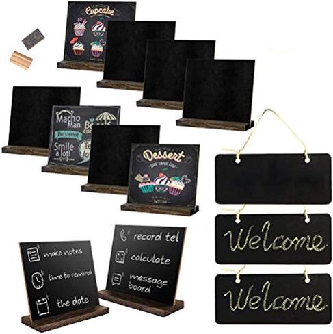 5 × 6 بوصات لافتات سبورة صغيرة، علامات سبورة خشبية عتيقة على سطح الطاولة مع قطعتين ممحاة سبورة و3 قطع لافتات تعليق سبورة، مجموعة من 10 مثالية لحفلات الزفاف، وأرقام الطاولات، ولوحات الرسائل، وديكور الحفلات in Kuwait