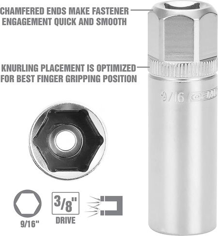 OEMTOOLS 22891 3/8 Drive Magnetic Spark Plug Socket Set, Contains 5/8" (16 mm), 9/16", and 13/16" 6 Point Deep Sockets, Fits Most Car Spark Plugs in Saudi Arabia
