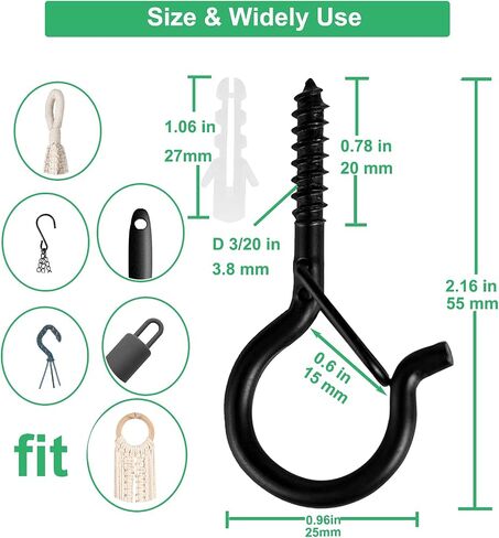 30 PCS Screw in Light Hooks for Outdoor String Lights, Windproof Q Hanger Hooks Safety Buckle, Eye Hooks Cup Hook for Hanging Plants, Christmas Lights & Patio Lights, 2.2 Inches, Black in Saudi Arabia