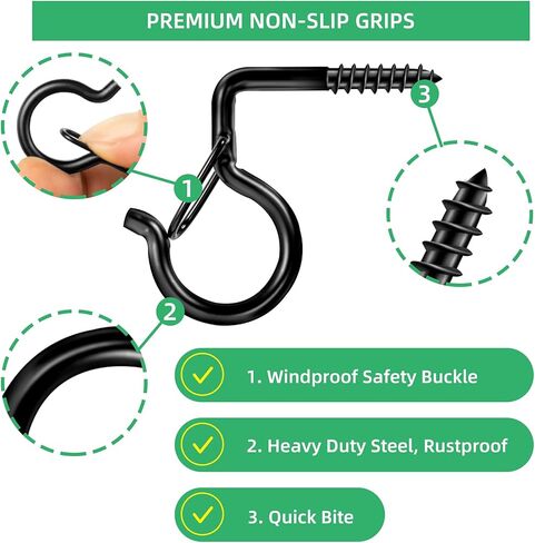 30 قطعة من خطافات الإضاءة لمصابيح الخيط في الهواء الطلق، مشبك أمان لخطافات شماعات مقاومة للرياح، وخطاف للعين لتعليق النباتات، وأضواء الكريسماس وأضواء الفناء، 2.2 بوصة، أسود in Kuwait