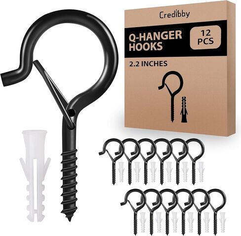 Credibby | 12 حزمة | خطافات سقف 2.9 بوصة لتعليق النباتات وأدوات المطبخ - خطافات لولبية شديدة التحمل لتعليق أضواء السلسلة، خطافات أكواب مطلية بالفينيل باللونين الأبيض والأسود للديكور الاحتفالي in Kuwait