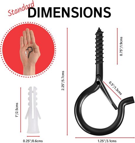 Credibby | 12 حزمة | خطافات سقف 2.9 بوصة لتعليق النباتات وأدوات المطبخ - خطافات لولبية شديدة التحمل لتعليق أضواء السلسلة، خطافات أكواب مطلية بالفينيل باللونين الأبيض والأسود للديكور الاحتفالي in Kuwait