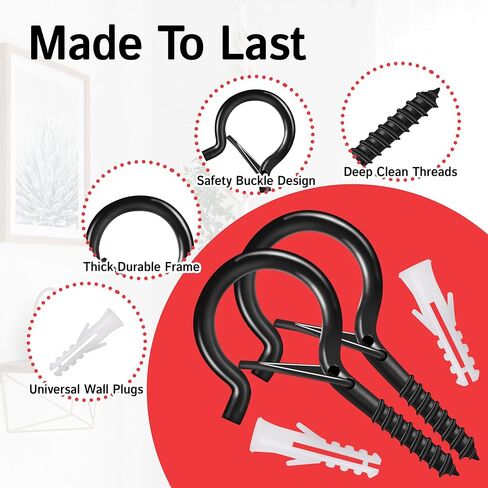 Credibby | 12 حزمة | خطافات سقف 2.9 بوصة لتعليق النباتات وأدوات المطبخ - خطافات لولبية شديدة التحمل لتعليق أضواء السلسلة، خطافات أكواب مطلية بالفينيل باللونين الأبيض والأسود للديكور الاحتفالي in Kuwait