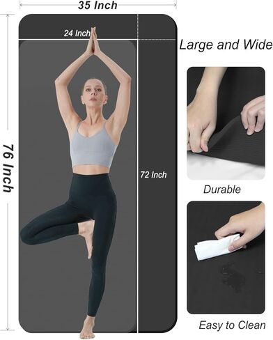 سجادة يوجا غير قابلة للانزلاق لليوجا الساخنة، سجادات تمرين كبيرة مقاس 76 بوصة × 35 بوصة 1/2 بوصة سجادة تمرين سميكة للغاية للنساء والرجال، سجادات يوجا صديقة للبيئة TPE مع حقيبة حزام in Kuwait
