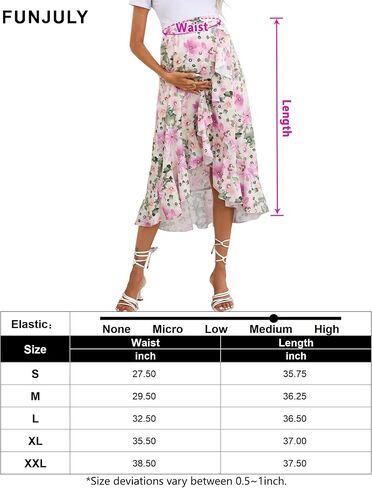 Maternity Midi Skirt Summer Casual Pleated Elastic High Waist Boho Ruffle Flowy Wrap Split Long Skirt in Saudi Arabia
