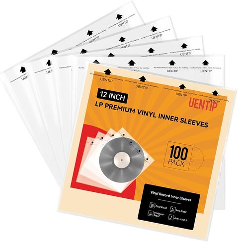 100-Pack Vinyl Sleeves Inner -12" Vinyl Record Protective Sleeves - Protect Your LP Albums from Scratches, Dirt & Dust - No-Acid Exterior Disc Cover (Inner Sleeves-Round Bottom) in Kuwait