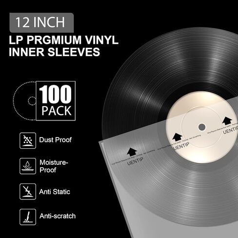 100-Pack Vinyl Sleeves Inner -12" Vinyl Record Protective Sleeves - Protect Your LP Albums from Scratches, Dirt & Dust - No-Acid Exterior Disc Cover (Inner Sleeves-Round Bottom) in Kuwait