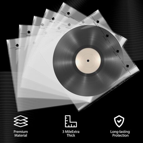 100-Pack Vinyl Sleeves Inner -12" Vinyl Record Protective Sleeves - Protect Your LP Albums from Scratches, Dirt & Dust - No-Acid Exterior Disc Cover (Inner Sleeves-Round Bottom) in Kuwait