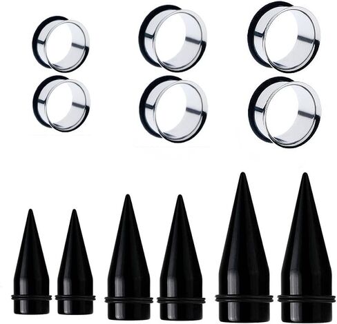 Ear stretching kit large acrylic tapers and steel o ring ear gauge plugs in Saudi Arabia