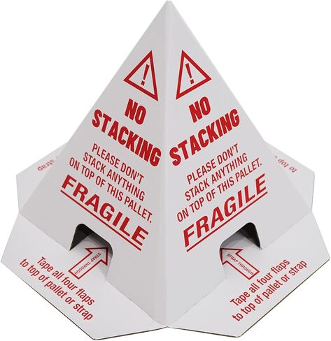 لا يوجد مخاريط تكديس / لا يوجد مخاريط منصة نقالة / مخروط من الورق المقوى / يمنع التراص المزدوج / حزمة مكونة من 100 قطعة ثلاثية اللغات (مخاريط البليت)، 8 × 8 × 10 بوصة باللون الأحمر والأبيض in Kuwait