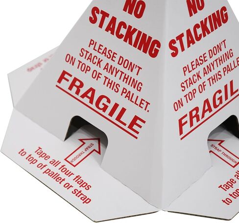 لا يوجد مخاريط تكديس / لا يوجد مخاريط منصة نقالة / مخروط من الورق المقوى / يمنع التراص المزدوج / حزمة مكونة من 100 قطعة ثلاثية اللغات (مخاريط البليت)، 8 × 8 × 10 بوصة باللون الأحمر والأبيض in Kuwait