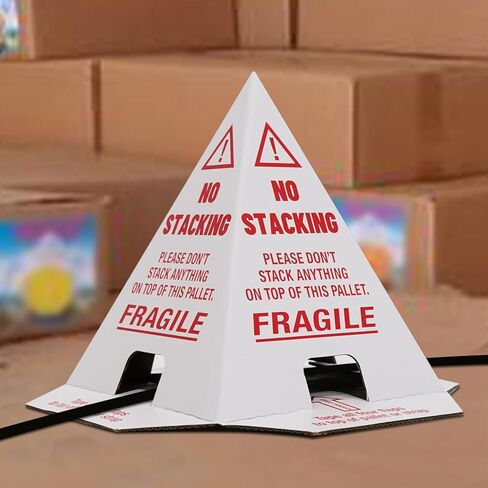 لا يوجد مخاريط تكديس / لا يوجد مخاريط منصة نقالة / مخروط من الورق المقوى / يمنع التراص المزدوج / حزمة مكونة من 100 قطعة ثلاثية اللغات (مخاريط البليت)، 8 × 8 × 10 بوصة باللون الأحمر والأبيض in Kuwait