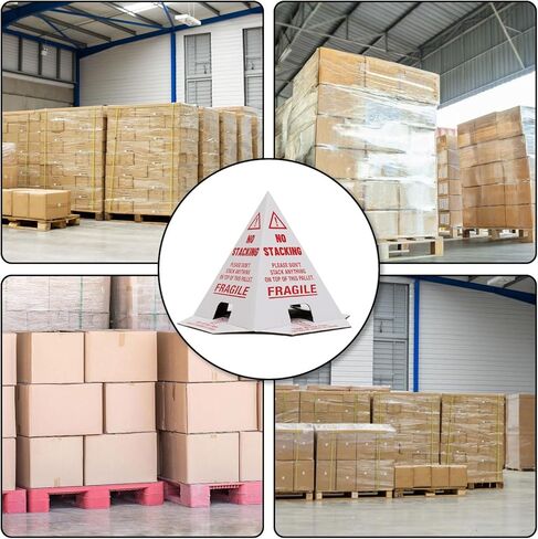 لا يوجد مخاريط تكديس / لا يوجد مخاريط منصة نقالة / مخروط من الورق المقوى / يمنع التراص المزدوج / حزمة مكونة من 100 قطعة ثلاثية اللغات (مخاريط البليت)، 8 × 8 × 10 بوصة باللون الأحمر والأبيض in Kuwait