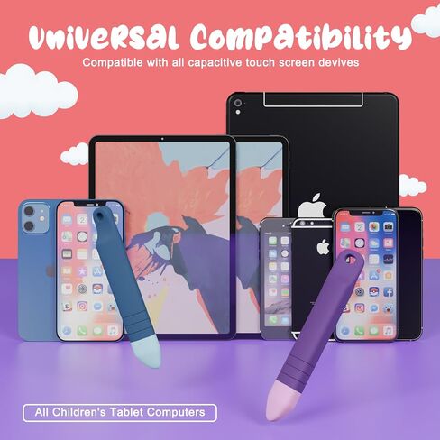 Kid-Friendly Stylus Pens for Touch Screens 2 Pack Anti-Rolling Tablet Stylus with Tethers for Kids，Compatible with Kindle, iPad, iPhone，Tablets and All Touch Screen Devices (Purple+Blue) in Saudi Arabia