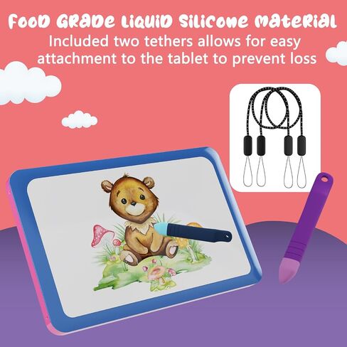 Kid-Friendly Stylus Pens for Touch Screens 2 Pack Anti-Rolling Tablet Stylus with Tethers for Kids，Compatible with Kindle, iPad, iPhone，Tablets and All Touch Screen Devices (Purple+Blue) in Saudi Arabia