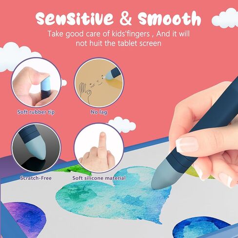 Kid-Friendly Stylus Pens for Touch Screens 2 Pack Anti-Rolling Tablet Stylus with Tethers for Kids，Compatible with Kindle, iPad, iPhone，Tablets and All Touch Screen Devices (Purple+Blue) in Saudi Arabia