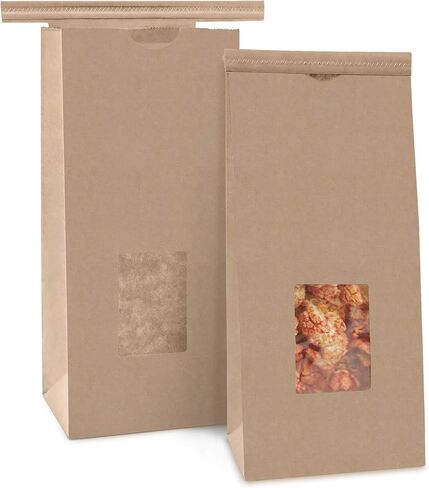 FMP Brands 75 حزمة أكياس مخبز مع نافذة، 9.5 × 6 × 2.8 بوصة أكياس مخبز ورقية بنية مع قفل ربط من القصدير لملفات تعريف الارتباط، 1 رطل (16 أونصة) أكياس ورق كرافت ممتازة لتخزين المواد الغذائية، والتعبئة، والإخراج in Kuwait