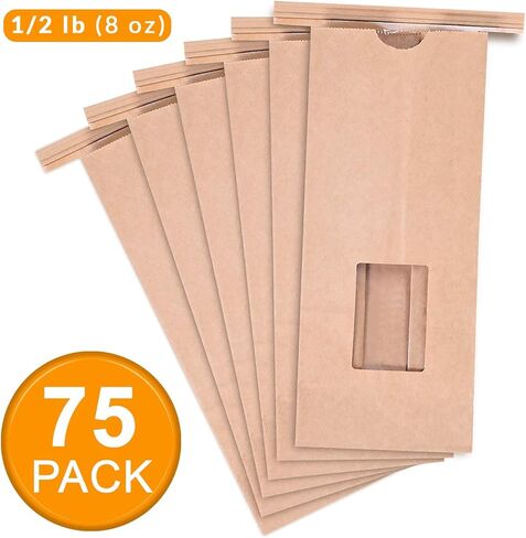 FMP Brands 75 حزمة أكياس مخبز مع نافذة، 9.5 × 6 × 2.8 بوصة أكياس مخبز ورقية بنية مع قفل ربط من القصدير لملفات تعريف الارتباط، 1 رطل (16 أونصة) أكياس ورق كرافت ممتازة لتخزين المواد الغذائية، والتعبئة، والإخراج in Kuwait