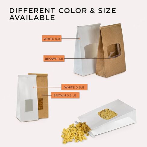 FMP Brands 75 حزمة أكياس مخبز مع نافذة، 9.5 × 6 × 2.8 بوصة أكياس مخبز ورقية بنية مع قفل ربط من القصدير لملفات تعريف الارتباط، 1 رطل (16 أونصة) أكياس ورق كرافت ممتازة لتخزين المواد الغذائية، والتعبئة، والإخراج in Kuwait