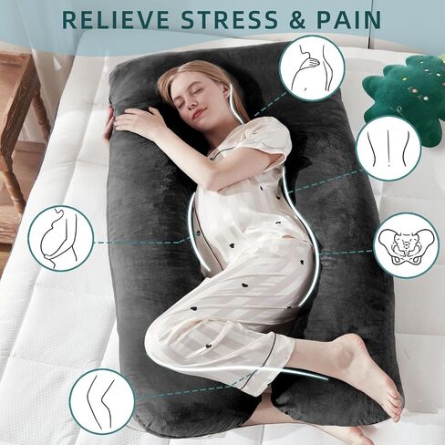DOWNCOOL Pregnancy Pillow, U Shaped Body Pillow, Memory Foam Maternity Pillow, 55 Inch Grey Pillow with Removable Cover for Sleeping,Support for Back, HIPS, Legs, Belly in Saudi Arabia