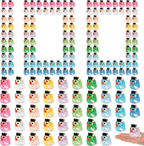100 Pcs Mini Graduation Resin Ducks, Graduation Resin Ducks with Graduation Tassel Cap and Holding Certificate, Yellow Tiny Grad Duck Bulk Novelty Graduation Gift & Keepsake (10 Colors) in Saudi Arabia