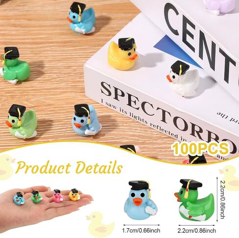 100 Pcs Mini Graduation Resin Ducks, Graduation Resin Ducks with Graduation Tassel Cap and Holding Certificate, Yellow Tiny Grad Duck Bulk Novelty Graduation Gift & Keepsake (10 Colors) in Saudi Arabia