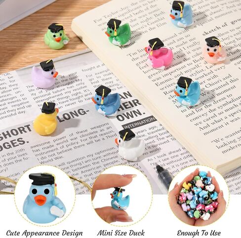 100 Pcs Mini Graduation Resin Ducks, Graduation Resin Ducks with Graduation Tassel Cap and Holding Certificate, Yellow Tiny Grad Duck Bulk Novelty Graduation Gift & Keepsake (10 Colors) in Saudi Arabia