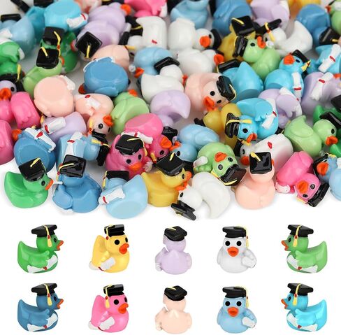 100 Pcs Mini Graduation Resin Ducks, Graduation Resin Ducks with Graduation Tassel Cap and Holding Certificate, Yellow Tiny Grad Duck Bulk Novelty Graduation Gift & Keepsake (10 Colors) in Saudi Arabia