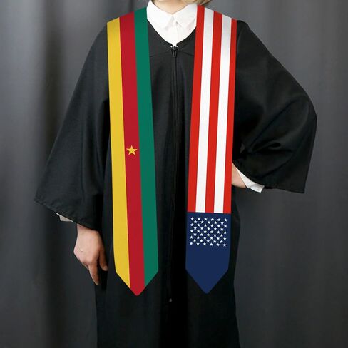 72 Inch Cameroon Flag and USA Flag Graduation Sash Unisex Adults Graduation Stole Scarf International Class of 2024 (Not Include Baccalaureate Gown and Hat) in Saudi Arabia
